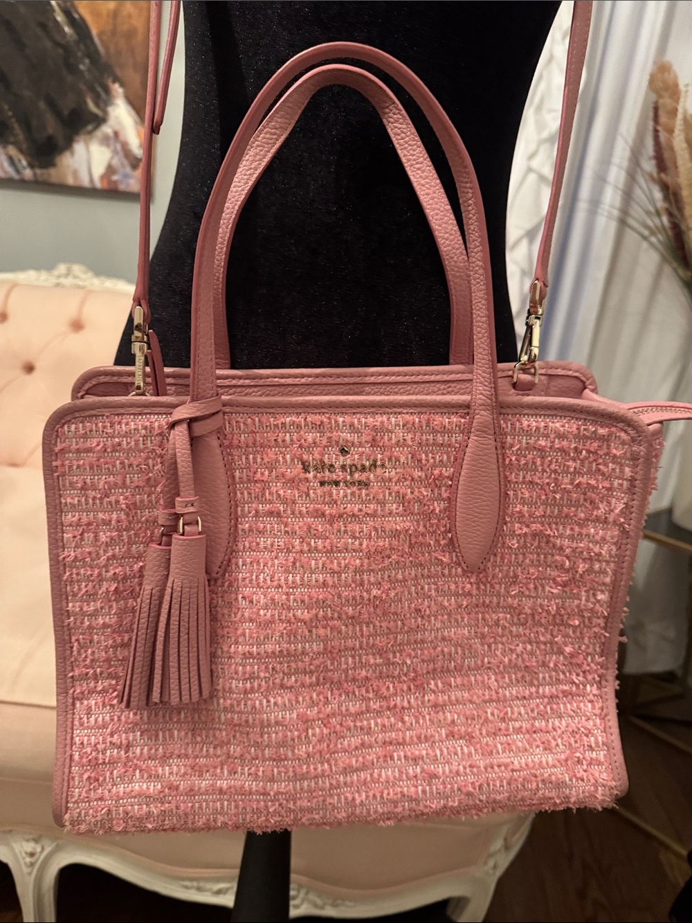 kate spade Pink Tweed Satchel with Tassel